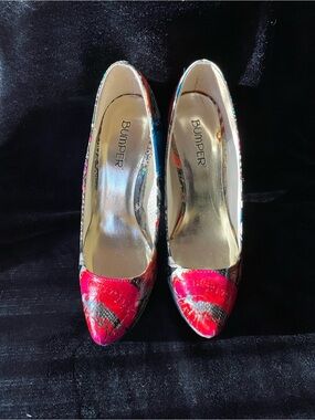 Bumper Red Snake-Print Pointed Toe Pumps